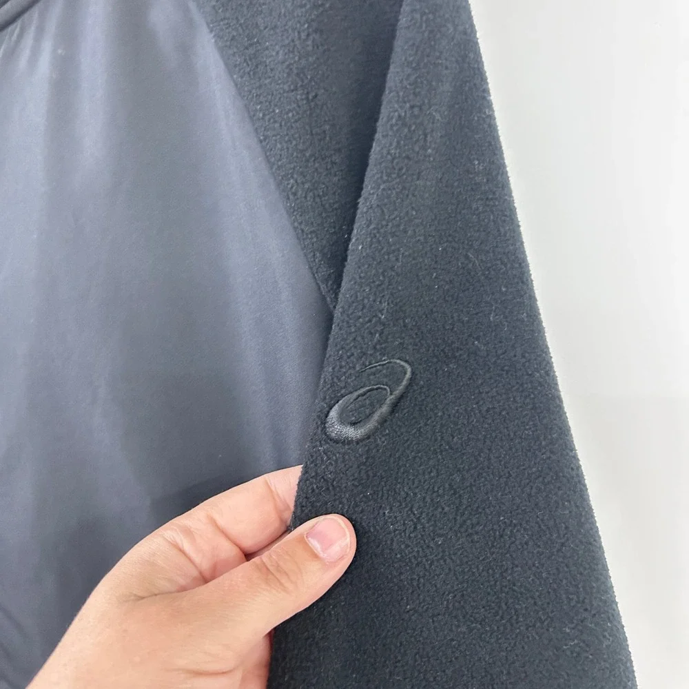Asics Fleece Hoodie Full Zip Wind Resistant Small Black Gorpcore Sporty Athletic